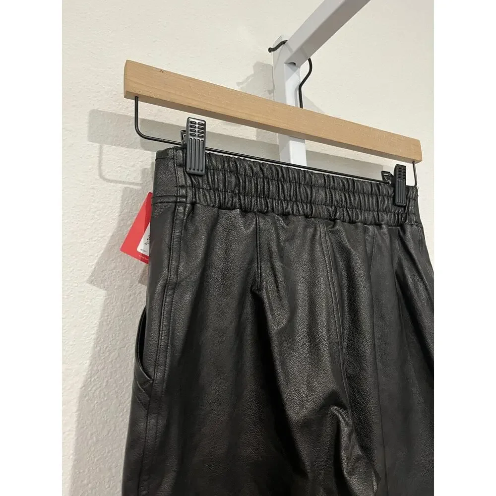 SPANX NWT $148 Black Leather Like Joggers Size XS
